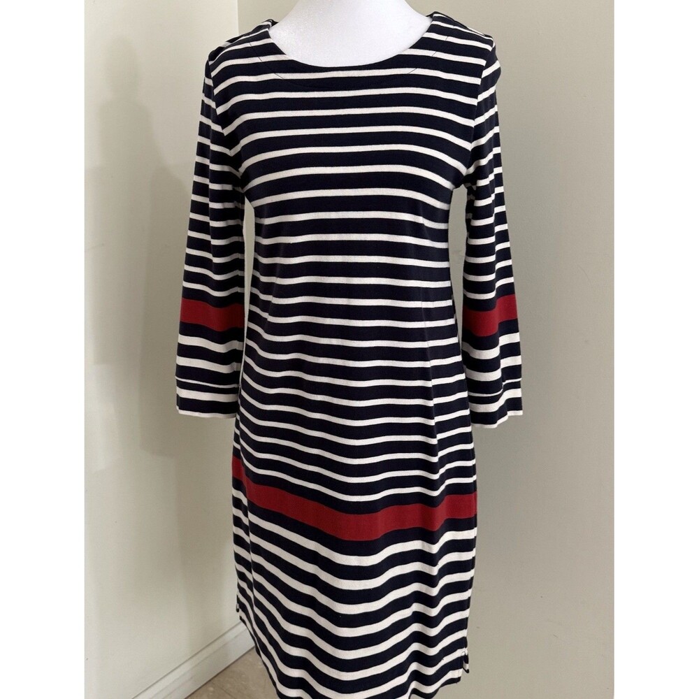 Fleur‎ Bleue Long Sleeve  Dress Navy Red Striped Nautical Women's Size Small